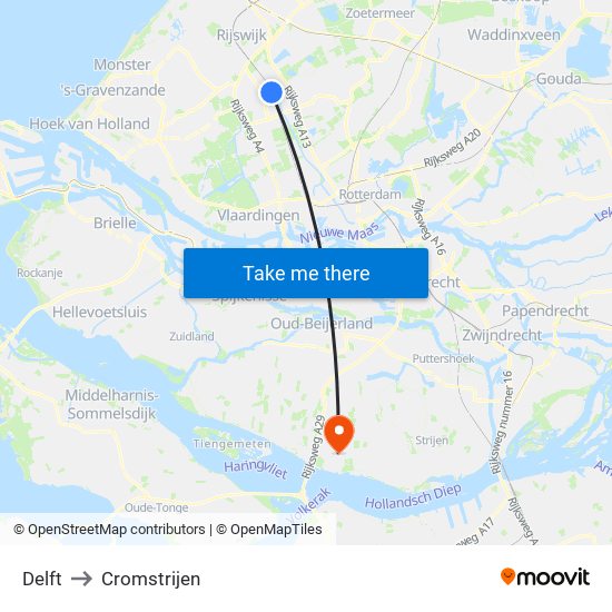 Delft to Cromstrijen map