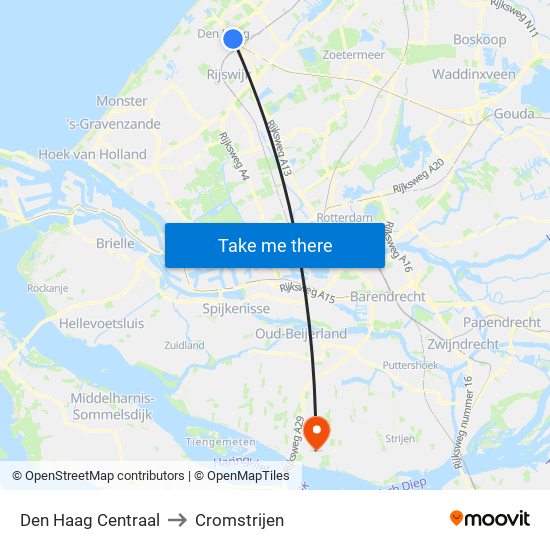 Den Haag Centraal to Cromstrijen map