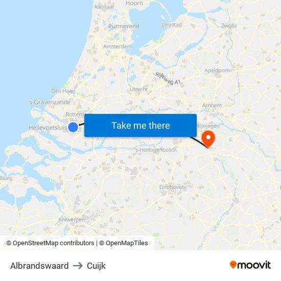 Albrandswaard to Cuijk map