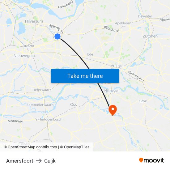 Amersfoort to Cuijk map