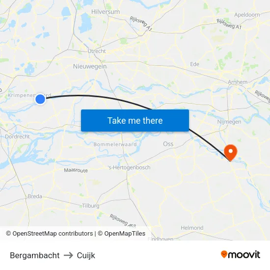 Bergambacht to Cuijk map