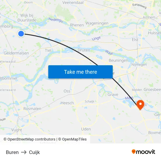 Buren to Cuijk map