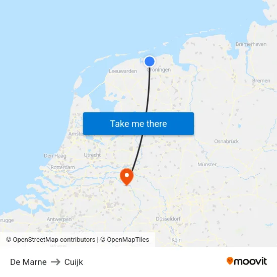 De Marne to Cuijk map