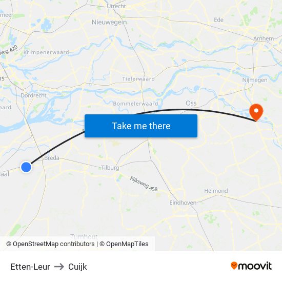 Etten-Leur to Cuijk map