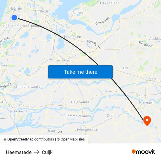 Heemstede to Cuijk map