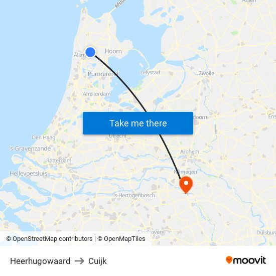 Heerhugowaard to Cuijk map