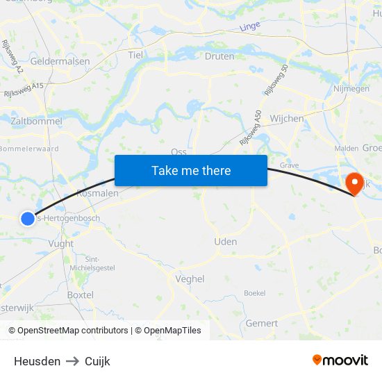 Heusden to Cuijk map