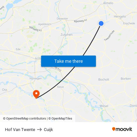 Hof Van Twente to Cuijk map