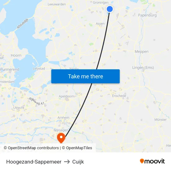Hoogezand-Sappemeer to Cuijk map