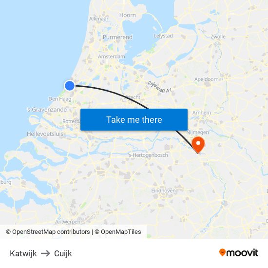 Katwijk to Cuijk map