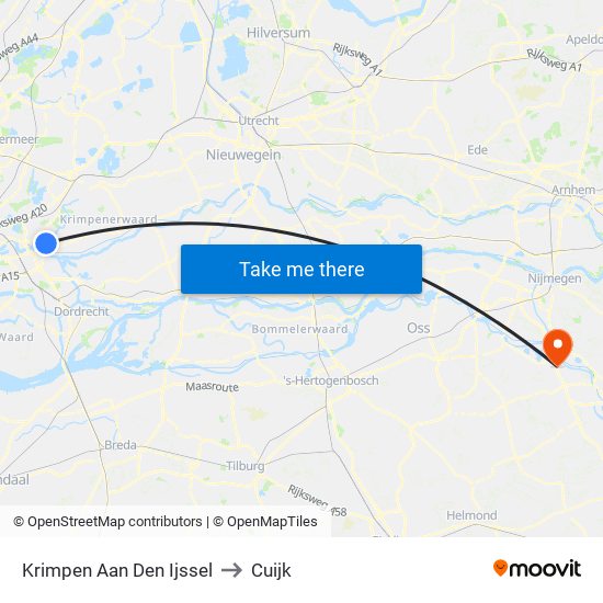 Krimpen Aan Den Ijssel to Cuijk map