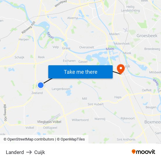 Landerd to Cuijk map