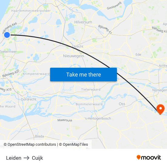 Leiden to Cuijk map