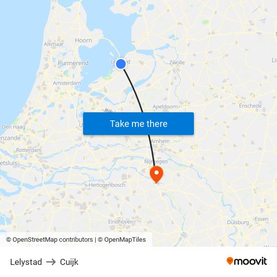 Lelystad to Cuijk map