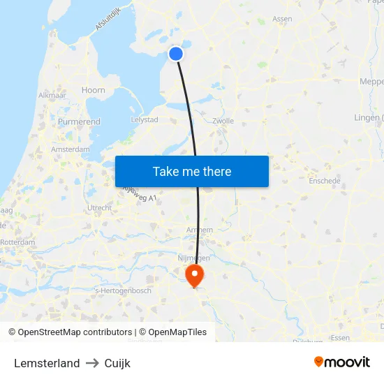 Lemsterland to Cuijk map