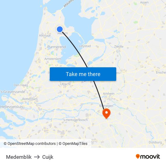 Medemblik to Cuijk map