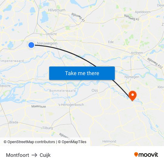 Montfoort to Cuijk map