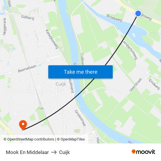 Mook En Middelaar to Cuijk map
