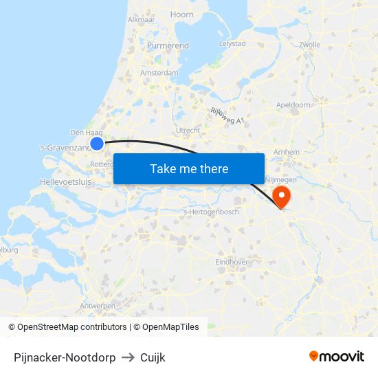 Pijnacker-Nootdorp to Cuijk map