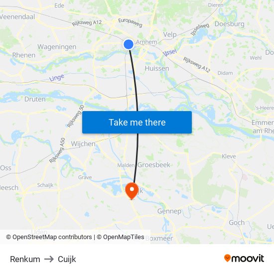 Renkum to Cuijk map