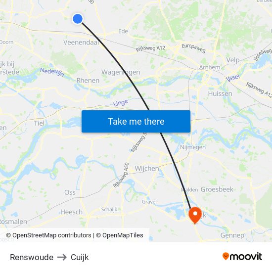 Renswoude to Cuijk map