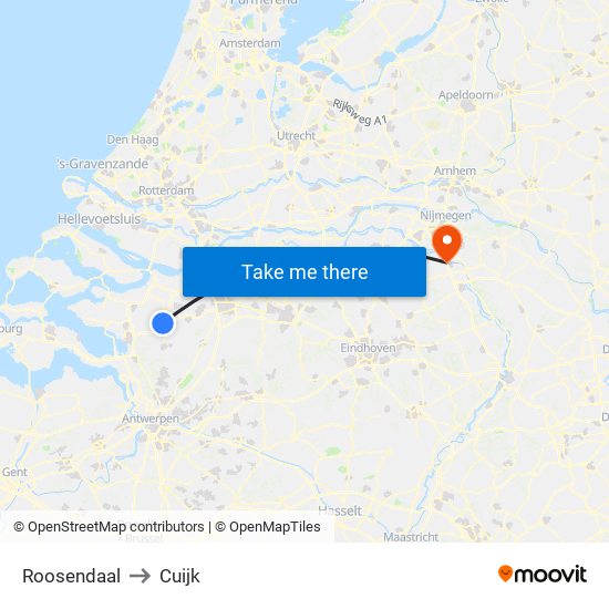 Roosendaal to Cuijk map