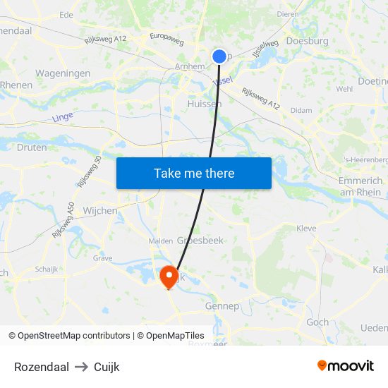 Rozendaal to Cuijk map