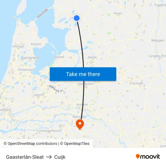 Gaasterlân-Sleat to Cuijk map