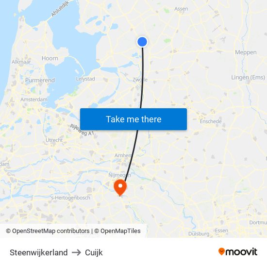 Steenwijkerland to Cuijk map