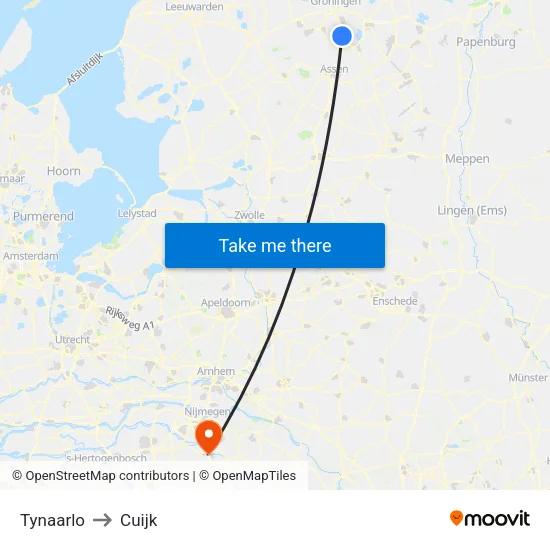Tynaarlo to Cuijk map