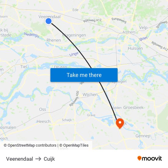 Veenendaal to Cuijk map