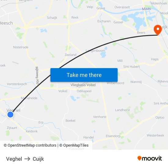 Veghel to Cuijk map