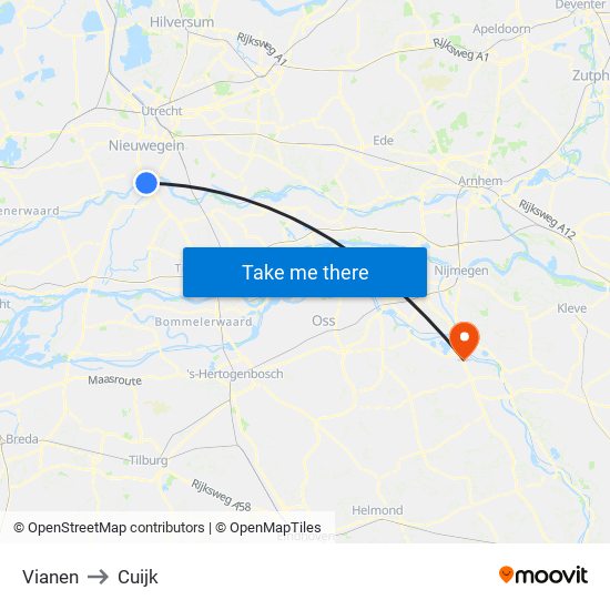 Vianen to Cuijk map