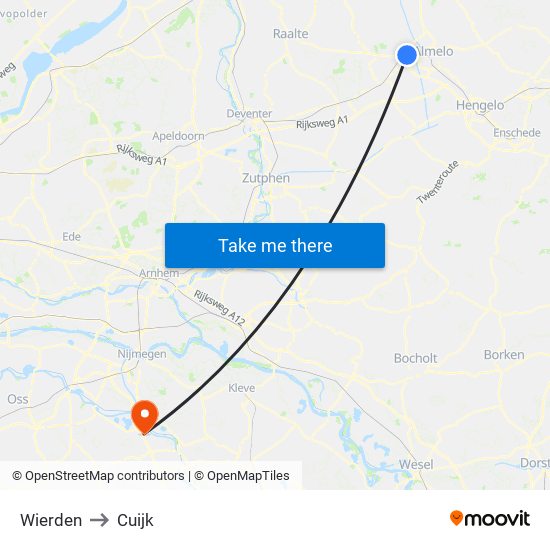 Wierden to Cuijk map