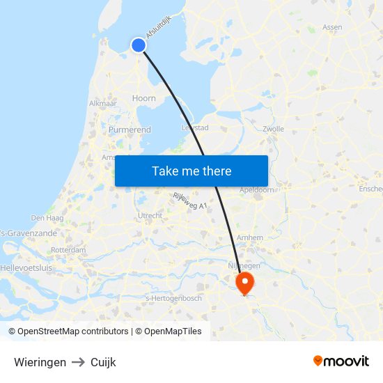 Wieringen to Cuijk map