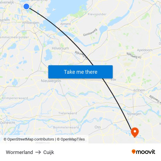 Wormerland to Cuijk map