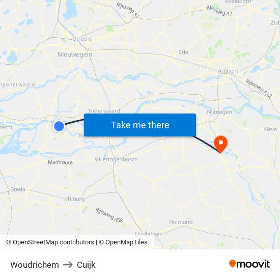 Woudrichem to Cuijk map