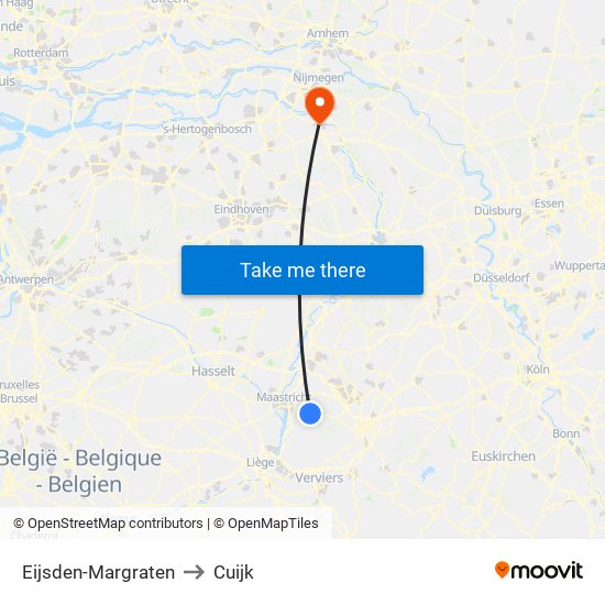 Eijsden-Margraten to Cuijk map