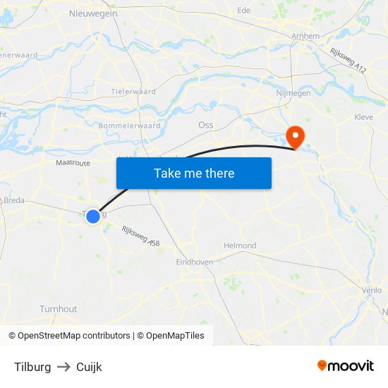 Tilburg to Cuijk map