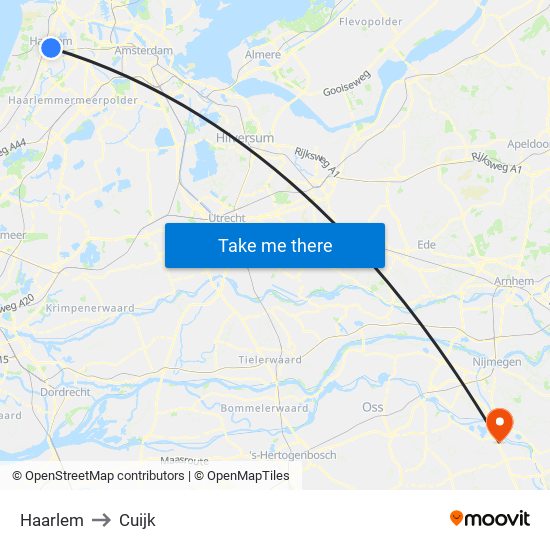 Haarlem to Cuijk map