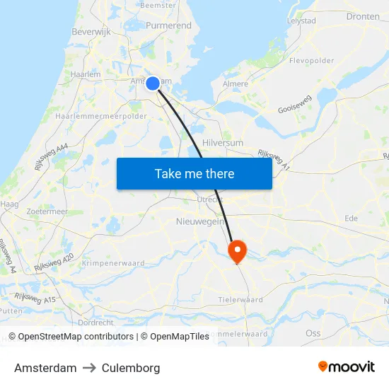 Amsterdam to Culemborg map