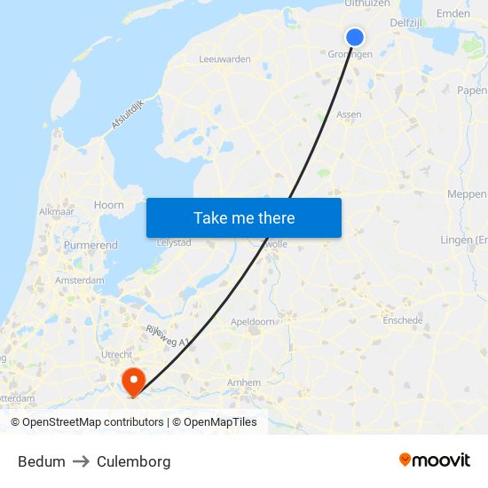 Bedum to Culemborg map
