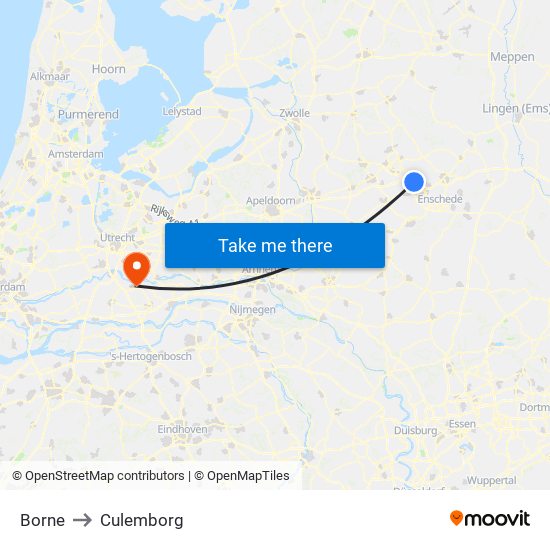 Borne to Culemborg map