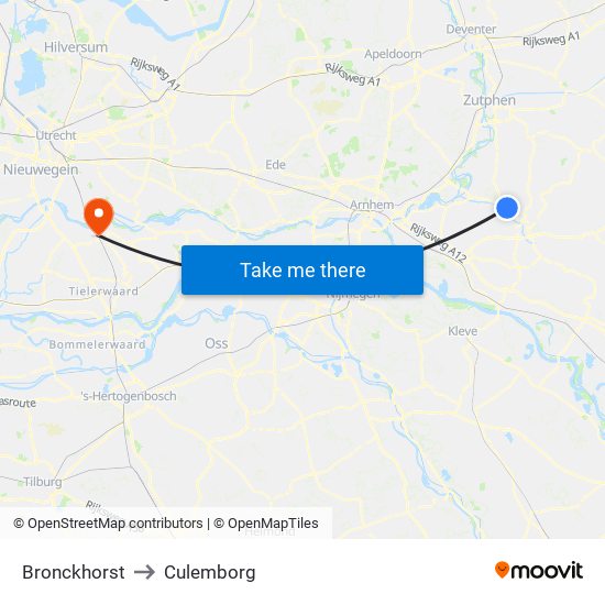 Bronckhorst to Culemborg map