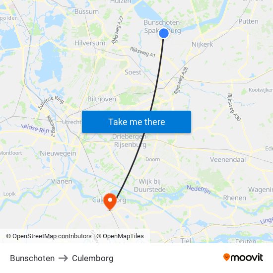 Bunschoten to Culemborg map