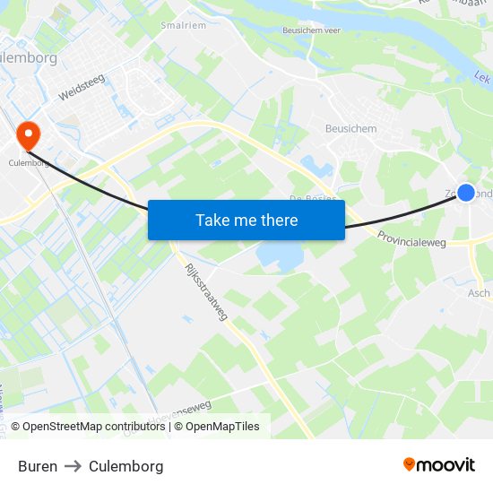 Buren to Culemborg map