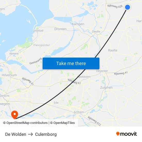 De Wolden to Culemborg map