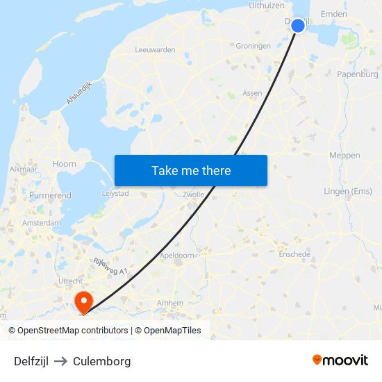 Delfzijl to Culemborg map