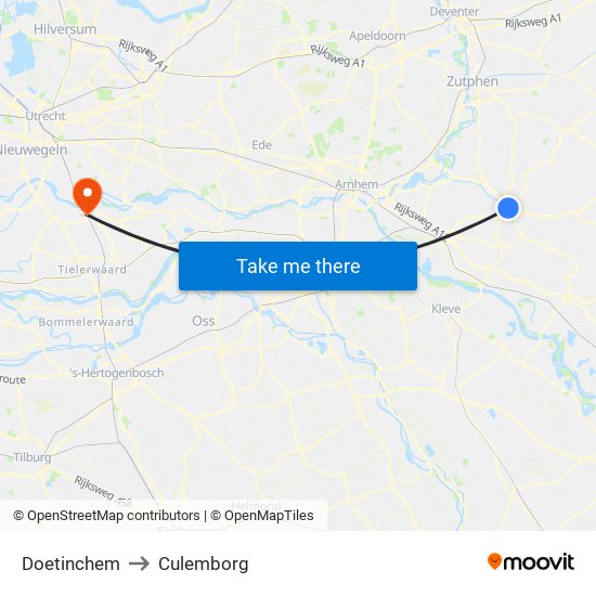Doetinchem to Culemborg map