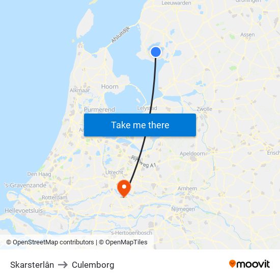 Skarsterlân to Culemborg map